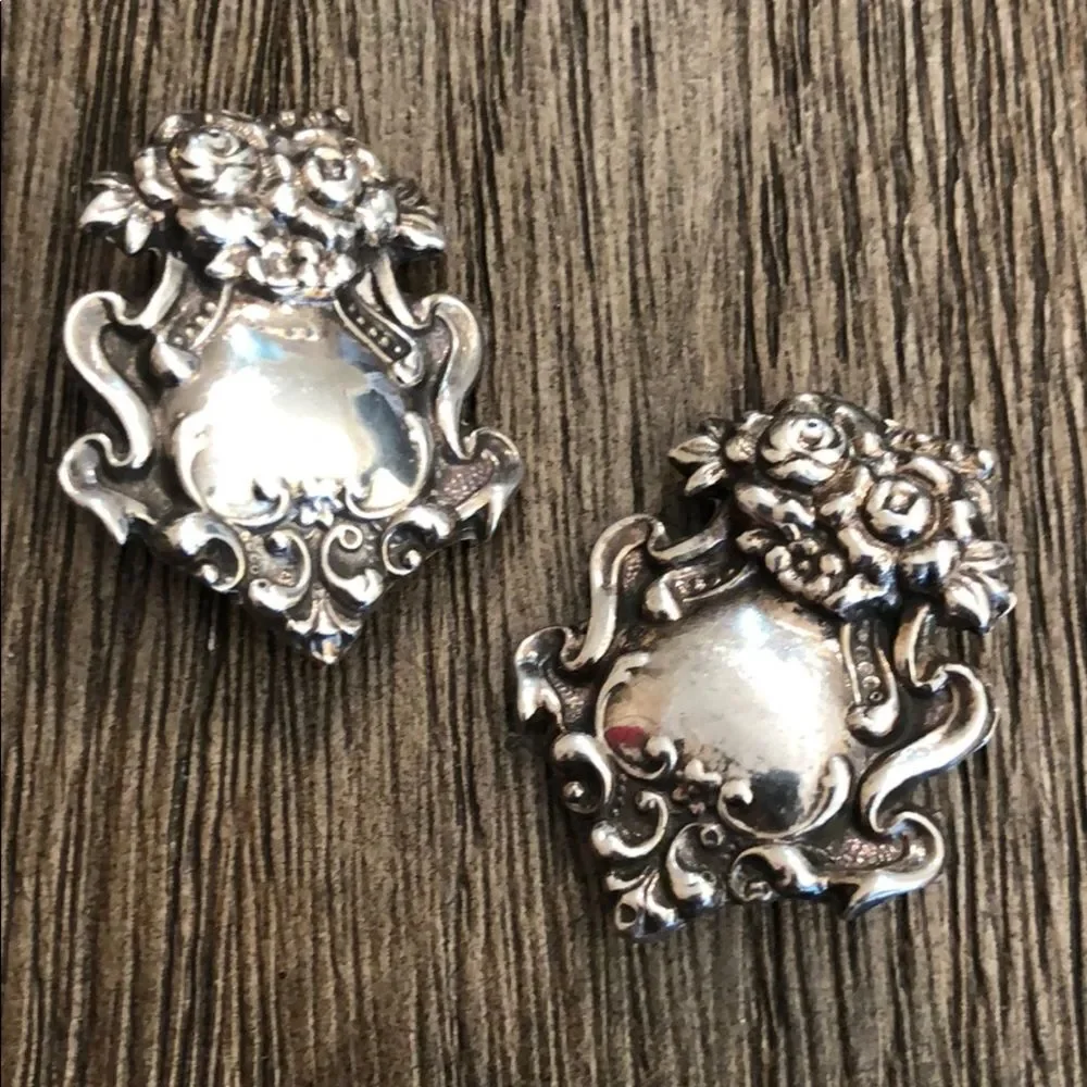 Sterling Silver Repousse Clip Earrings Baroque